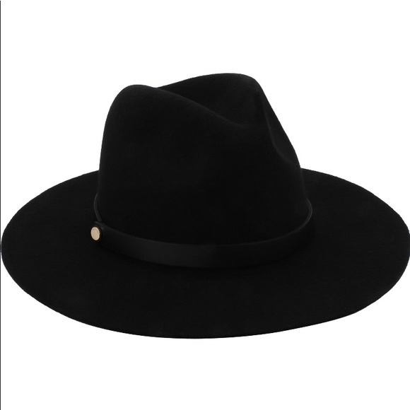 NWT All Saints Long Brim Fedora+100% Wool+Brass Logo rivet+Black - Picture 2 of 11
